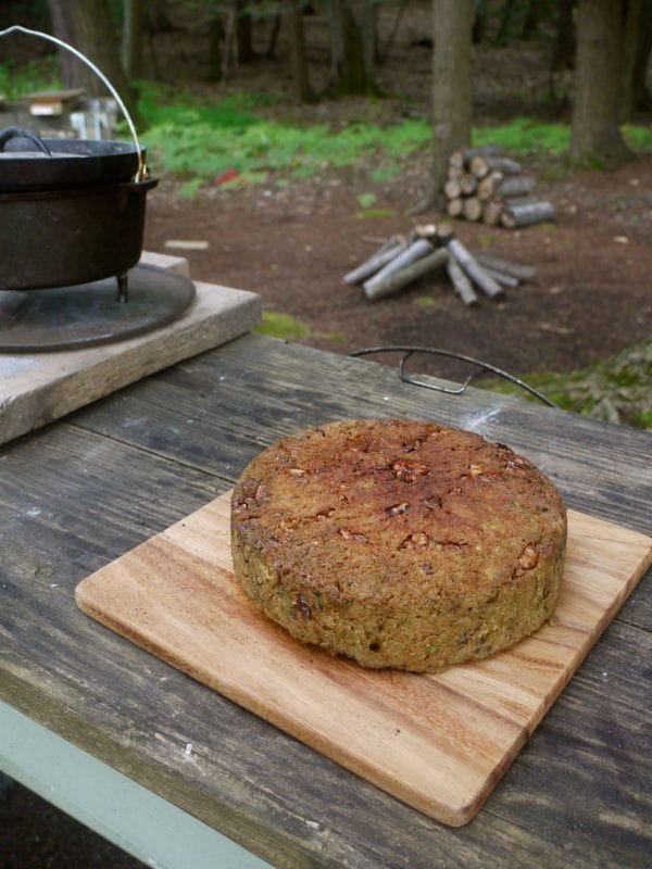 zucchini bread made in a dutch oven while camping